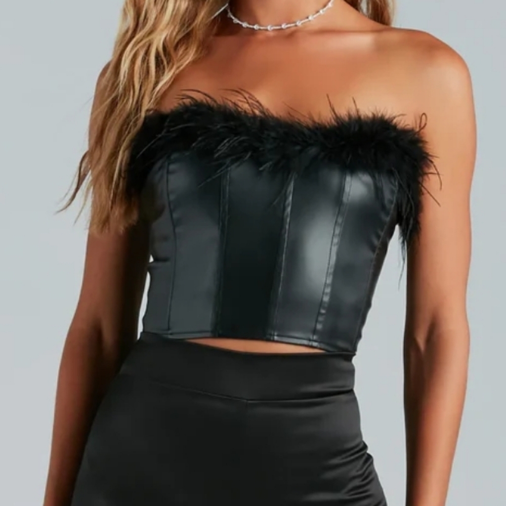 Winsdor Feather Faux Leather Corset Size M